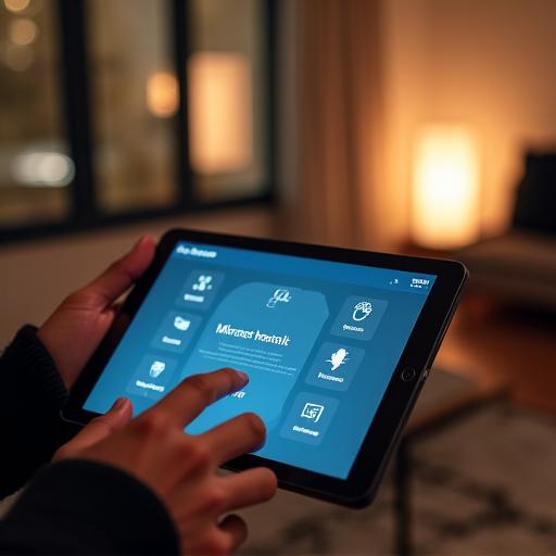 A person using a tablet to control smart home lighting